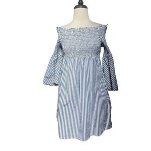 Sanctuary NWT Pinstripe Peasant Cold Shoulder Mini Dress Size Medium